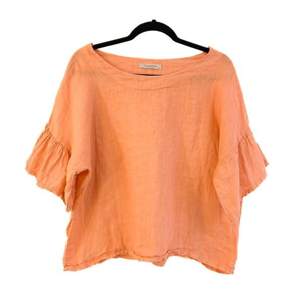 Viola Borghi Tops - Viola Borghi Linen Lagenlook Orange Blouse Sz Lg Beach Breezy Vacation Summer